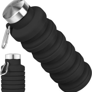 Collapsible Water Bottles 20oz, Leak Proof, BPA-Free, Foldable Silicone Travel Water Bottle with Straw Strap for Cycling, Hiking, Outdoors