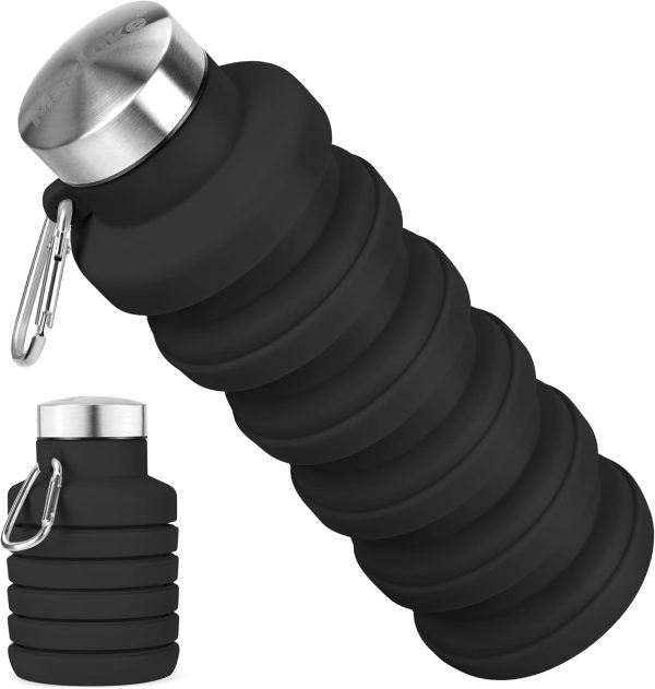 Collapsible Water Bottles 20oz, Leak Proof, BPA-Free, Foldable Silicone Travel Water Bottle with Straw Strap for Cycling, Hiking, Outdoors