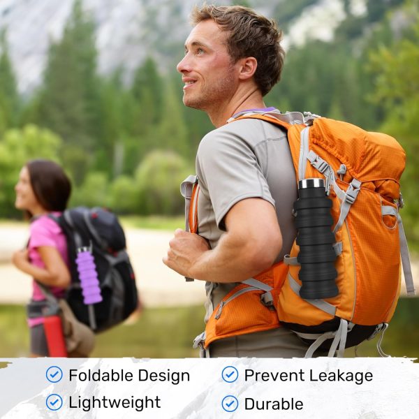 Collapsible Water Bottles 20oz, Leak Proof, BPA-Free, Foldable Silicone Travel Water Bottle with Straw Strap for Cycling, Hiking, Outdoors - Image 4