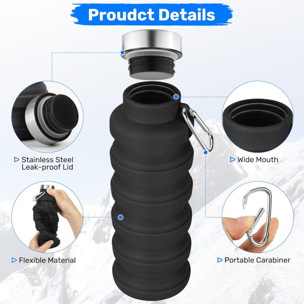 Collapsible Water Bottles 20oz, Leak Proof, BPA-Free, Foldable Silicone Travel Water Bottle with Straw Strap for Cycling, Hiking, Outdoors - Image 6