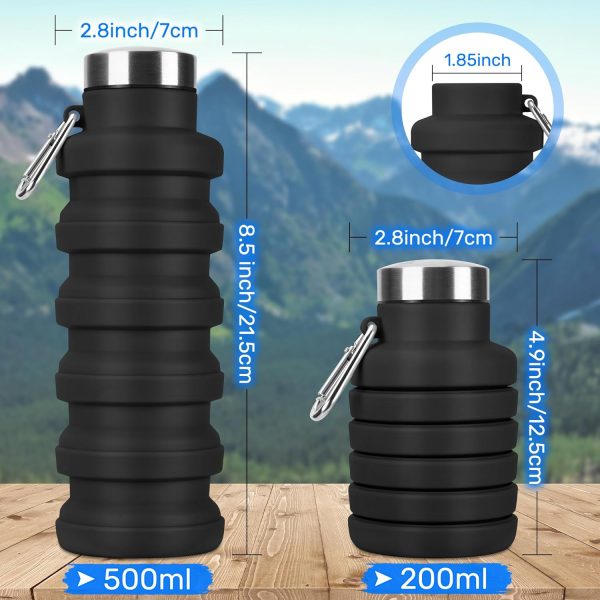 Collapsible Water Bottles, Reuseable BPA Free Silicone Foldable Water Bottle 16oz, Lightweight Leakproof Portable Travel Water Bottles for Traveling Camping Hiking Sports Outdoors(Black) - Image 7