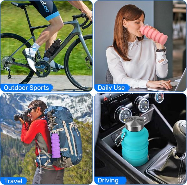 Collapsible Water Bottles 20oz, Leak Proof, BPA-Free, Foldable Silicone Travel Water Bottle with Straw Strap for Cycling, Hiking, Outdoors - Image 8