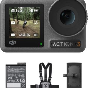 DJI Osmo Action 3 Outdoor Combo, Action Camera 4K with Chest & Backpack Strap Mount for Travel, Sports, Stabilization, Cold Resistant, Waterproof Action Camera with 2 Batteries up to 320 Mins
