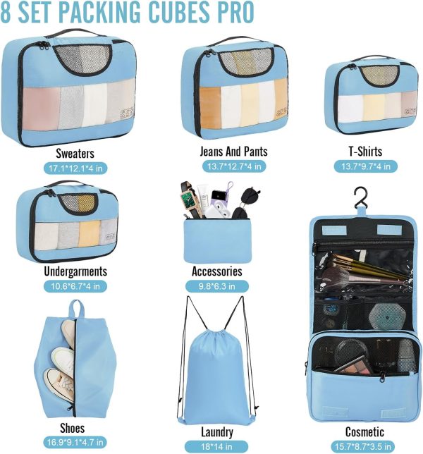 Veken 8 Set Packing Cubes for Suitcases, Travel Bag Organizers for Carry on Luggage, Suitcase Organizer Bags Set for Travel Essentials Travel Accessories in 4 Sizes(Extra Large, Large, Medium, Small) - Image 2